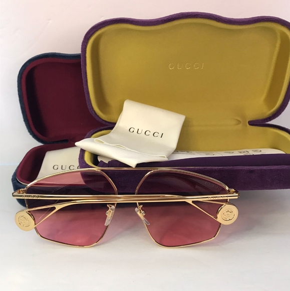 💯 Original Gucci Pink Acetate GG0437SA Geometric Sunglasses - Picture 10 of 13
